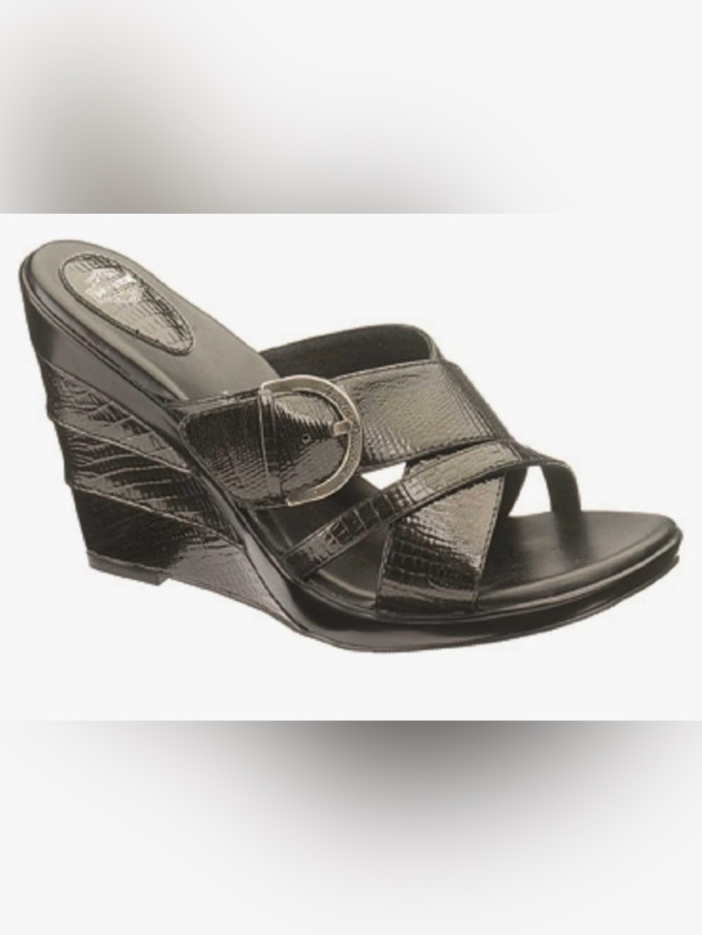 HARLEY-DAVIDSON Black Dianna Leather Moto Silver Wedge Sandals Women’s Size 9.5